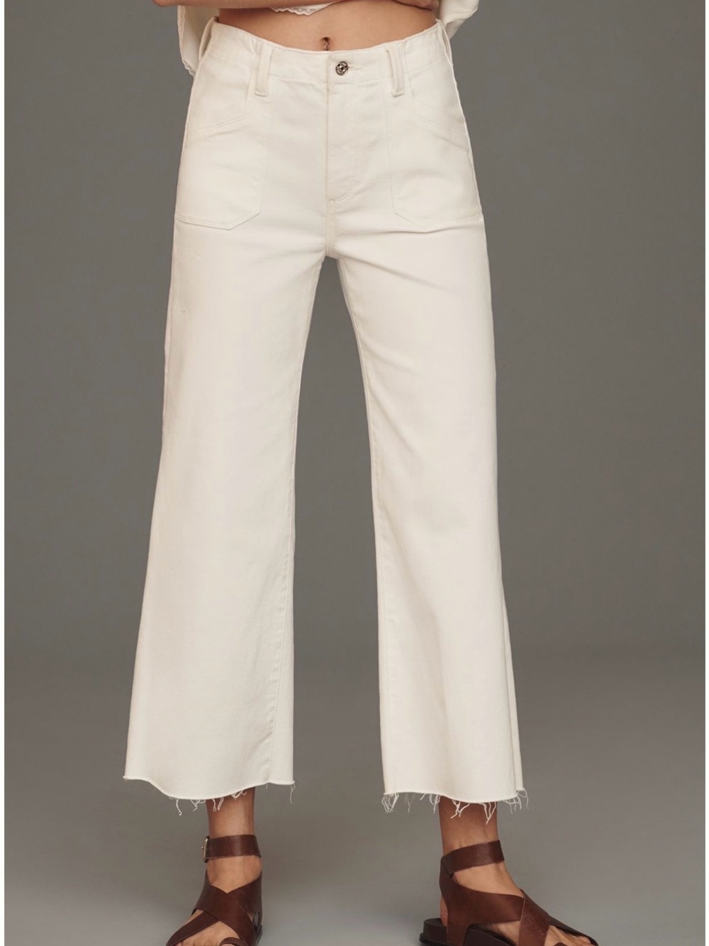 PAIGE Anessa Utility High Rise Crop Jeans in White - Picture 2 of 8